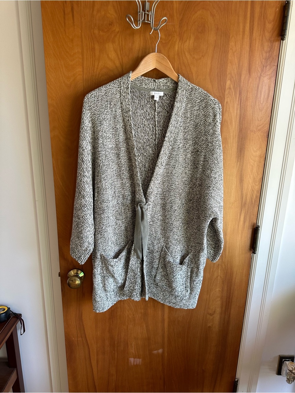J. Jill Heathered Gray Open-Front Cardigan with Tie